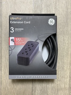 UltraPro GE Pro 15ft (4.5m) Braided Extension Cord Flat Plug 3 Grounded Outlets - Image 1 of 2
