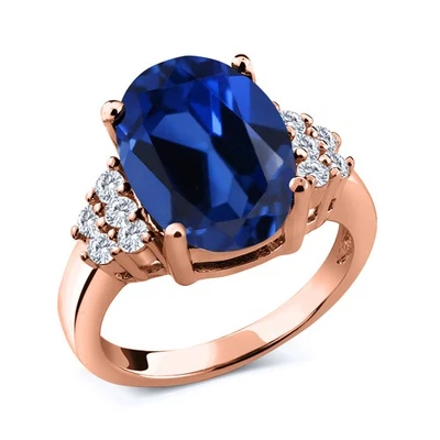 Anillo de plata enchapado en oro rosa de 18 quilates moissanita zafiro creado (6,38 Cttw) Foto 1 de 4