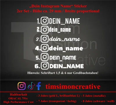 Set 2 adesivi nome Instagram sticker altezza 29mm circa - 117 colori a scelta! - Immagine 1 di 4