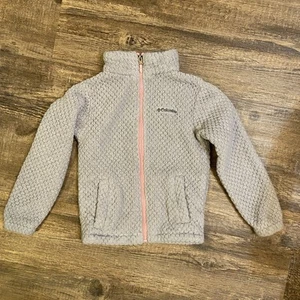 Columbia Fleece Jacket Girl's Youth Size Small Full Zip Gray/Pink EUC - Picture 1 of 9