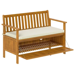 Outdoor Bench with Storage, 2 Seater Acacia Wood Patio Bench, Teak - Picture 1 of 11
