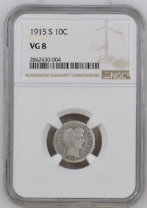 1915-S Barber Silver Dime NGC VG 8 - 106 YEARS OLD CRISP STUNNING 😍 RARE