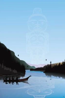 Mark PRESTON " Winter Canoe Warrior Spirit " CANVAS ART Native Tlingit Gift RARE - Image 1 of 4