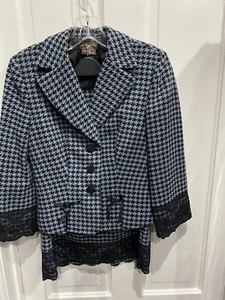 Kay Unger Blue and Black Hounndstooth Skirt Suit - Picture 1 of 3