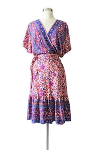 Neu ohne Etikett Zesica Kleid rosa rot Wickel Boho Sommer Blumen kurze Flatterärmel 2XL - Bild 1 von 6