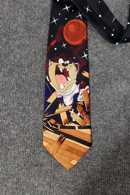 Vintage Looney Tunes Manía Tie Taz Baloncesto Estampado 100% Poliéster 57x4 Foto 1 de 4