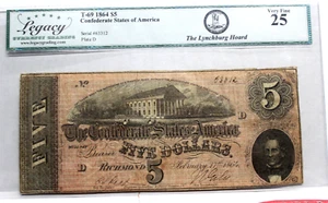 1864 $5 T-69 Confederate Sates CSA   PF-1 LEGACY VERY FINE 25 LYNCHBURG HOARD - Picture 1 of 4