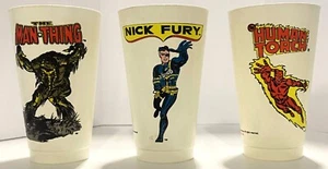 1975 Set of 3 Vintage 7-Eleven Plastic Cups Man-Thing, Nick Fury, Human Torch - Picture 1 of 7