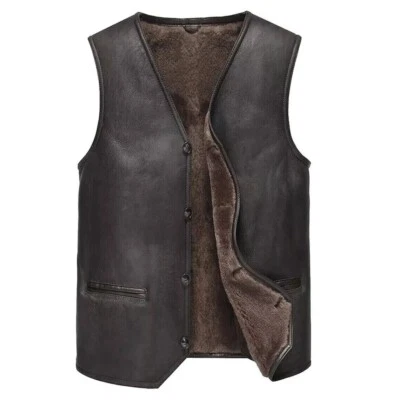 Men's Brown Real Genuine Sheepskin Leather Shearling Vest New Style Fur Vest - Image 1 of 3