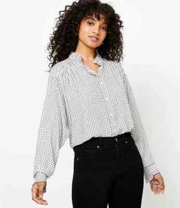 NWT Ann Taylor Loft Striped Ruffle Trim Shirt Polka Dot Blouse Size Small - Picture 1 of 10