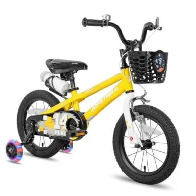  Bicicleta para niños Pluto 12 14 16 18 20 pulgadas amarilla 12 pulgadas con ruedas de entrenamiento flash Foto 1 de 4