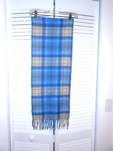 PHENIX-100% CASHMERE PLAIDS-BLUES/GRAYS/RUST SCARF-60" X 12" (3 1/2" FRINGE) - Picture 1 of 2