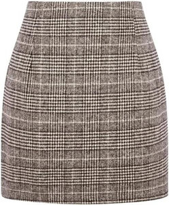 Women's High Waist Plaid Wool Bodycon Pencil Mini Skirt, S (B29) - Picture 1 of 5