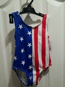NWT Toddler Girls Red/White/Blue Flag 4th July 1 piece swimsuit 3-6 6-9 month 2T - Picture 1 of 3