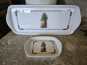 SET OF Melamine Serving Tray / Platter Tropical Pineapple 13" x 6" & 5" x 4" - Picture 1 of 5