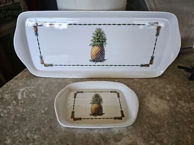 SET OF Melamine Serving Tray / Platter Tropical Pineapple 13" x 6" & 5" x 4" - Image 1 of 4