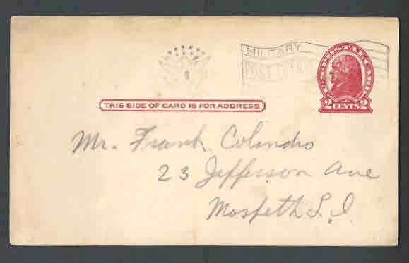 Ca 1919 PC UX29c VERMILION W/MILITARY FLAG CANCEL CATS $140. W/DOMESTIC CANCEL - Image 1 of 1