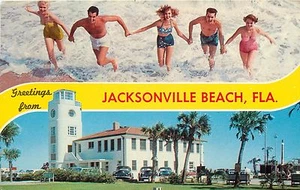 Postal Jacksonville Beach Florida 1964 bikini para niñas bellezas de baño retro - Imagen 1 de 2