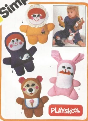 6013 Simplicity Sewing Pattern Playskool Finger Puppet Bear Rabbit Boy Girl Vtg - Image 1 of 4