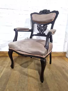 Antique Victorian carved salon chair - library reading armchair - bedroom chair - Picture 1 of 19