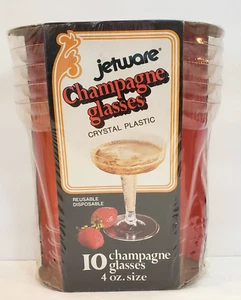 Vintage Jetware Champagne Glasses Clear Crystal Plastic 4 Oz Each USA 1975 NOS - Picture 1 of 8