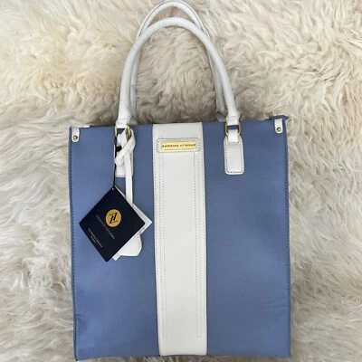 Bolsa de mão Adrienne Vittandini AV The Martha Collection azul branca bolsa de couro  - Imagem 1 de 4