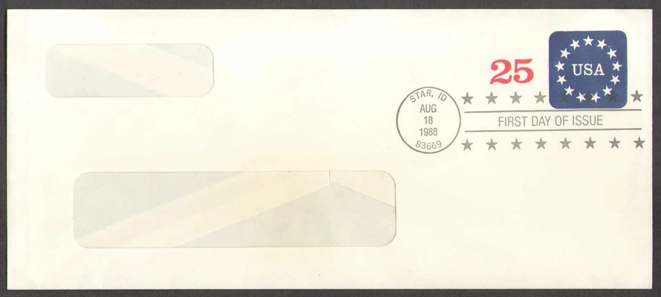 US. U611. 25c. Stars. Size 23: 9 1/2 X 4 1/8. Window. FDC. MNH. 1988 - Image 1 of 1