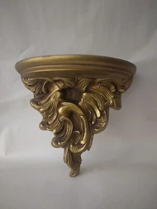 VINTAGE WOOD AND GOLDTONE GESSO WALL SHELF SCONCE ORNATE BAROQUE DECOR - Picture 1 of 9