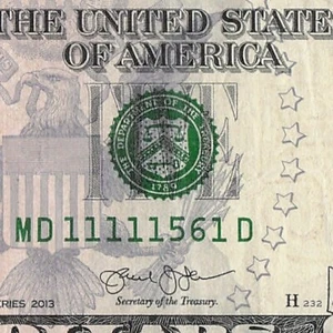 Five in a Row 1s Fancy Serial Number Five Dollar Bill MD11111561D Six of a Kind - Picture 1 of 11