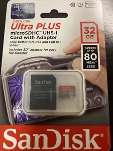 Sandisk Ultra Plus 32GB microSDXC Memory Card With Adapter Class 10 - Picture 1 of 1