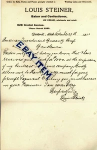 1902 LOUIS STEINER letterhead DETROIT MICHIGAN confection ICE CREAM bakery - Picture 1 of 1