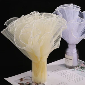 4M x 28CM Flower Wrapping Mesh Yarn Pearl Edge Bouquet Floral Packaging Paper - Picture 1 of 36