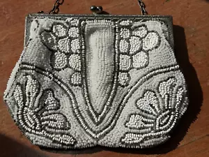 Antique French Beaded White and Silver 1920s Evening Bag Clutch - Picture 1 of 12