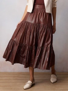 LC Lauren Conrad Women's Perry Brown Tiered Midi Skirt - Size L - NWT - Picture 1 of 1