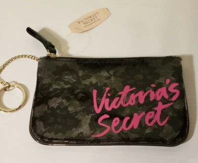Victoria's Secret черный кружевной дизайн макияж чехол молнии монета сумочки и кольцо для ключей новый с Ярлыками - Изображение 1 из 4