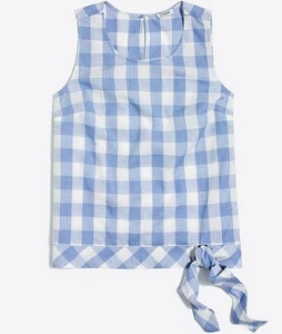 J Crew ärmelloses Top Damen 2 blau weiß Gingham Shell Leinen Baumwollmischung - Bild 1 von 8