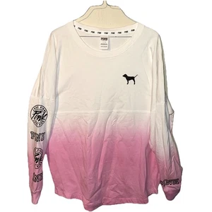 PINK Victorias Secret T-Shirt LG Pink & White Ombre Long Sleeve Crew Neck (2015) - Picture 1 of 13