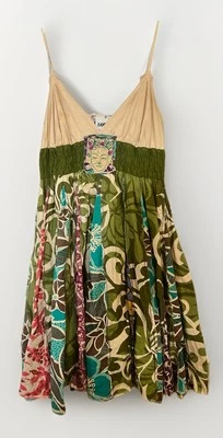 Upcycled Tunic Dress M Lagenlook Art To Wear Patchwork Nature Fairy Ruffle.   Y - Image 1 of 4