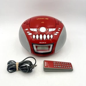 Sony CFD-E75 Portable Boombox CD/Radio/Cassette Red W/ AC Cord And Remote Works - Picture 1 of 17