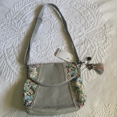 NWT sakroots Artist Circle Foldover Crossbody Bag Bumble Bee Charm In Bloom Gray - Image 1 of 4