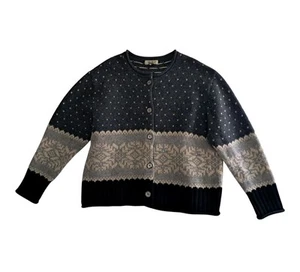 Vintage Eddie Bauer Pullover Strickjacke Damen XL grau 100% Wolle Fair Isle dick - Bild 1 von 16