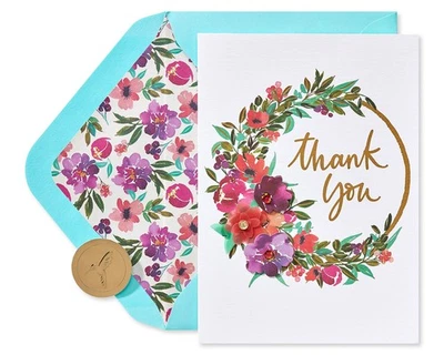 Papyrus Painterly Wreath Thank You Cards Premium Floral Design 7X5 Inch - Image 1 of 4