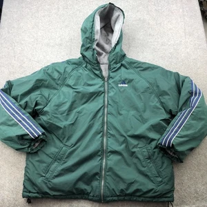 Vintage Adidas Jacket Mens XL Green Gray Reversible Hooded Full Zip Windbreaker - Picture 1 of 18