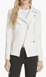 Veronica Beard Neoprene Scuba Hadley Motorcycle Moto Jacket White Size 0 - Picture 1 of 10