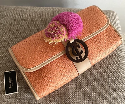 Juicy Couture Bolso sin asas Naranja Rosa Pom Flor Verano Diversión Nuevo Foto 1 de 4