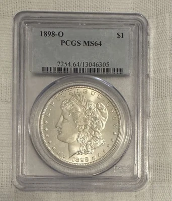 БЕСПЛАТНОЕ ЗОЛОТО!!! Серебряный Моргановский доллар 1898 - O PCGS MS64 90% серебряная монета - Изображение 1 из 4