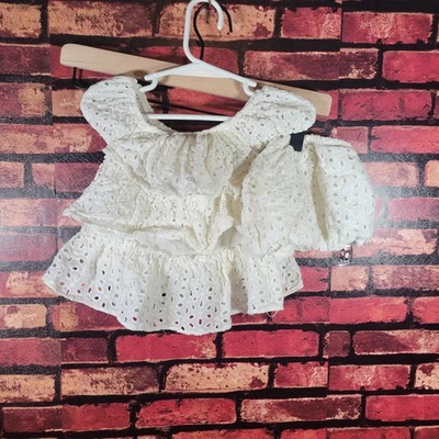 7 For All Mankind 婴儿套装 18 个月白色孔眼 100% 棉童话褶边 — 第 1/4 张图片