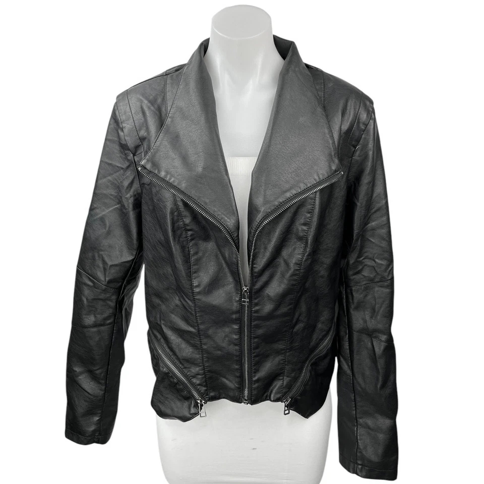 Abrigo Chaqueta City Chic Para Mujer Negro Imitación Cuero Vegano Cremallera Completa Motociclista Moto Talla S Foto 1 de 4