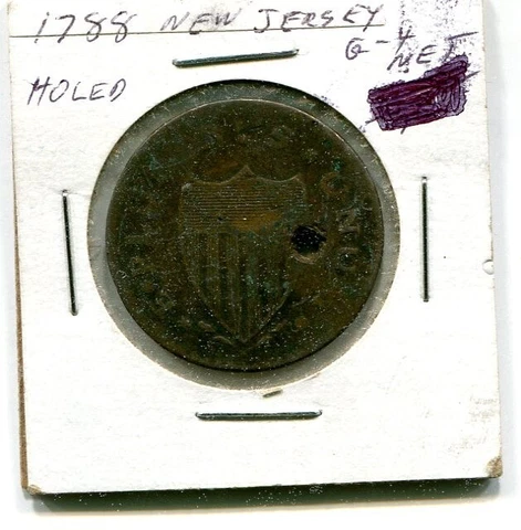 1788 COPPER NEW JERSEY HALF PENNY HORSE FACING RIGHT HOLED Cover