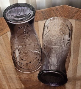 2 Vintage 1955 Purple 6.5" MCDONALDS SPEEDEE Coke Pepsi Glass Collectors Glass - Picture 1 of 7